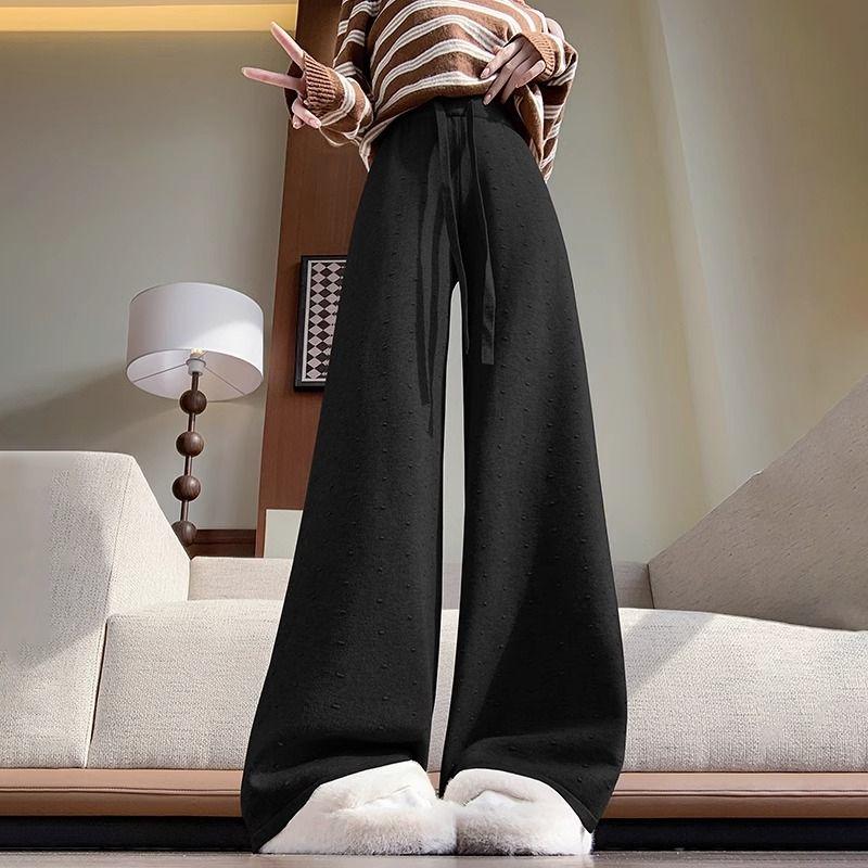 Knitted Wide Leg Pants for Women In Autumn and Winter Lazy Style High Waist Loose Straight Leg Soft Rice Floor Length Pants