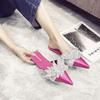 Cool Slippers Women's Summer Wear 2025 New Pointed Flat Bottom Fashion Muller Shoes Satin Sequined Bow Half Drag