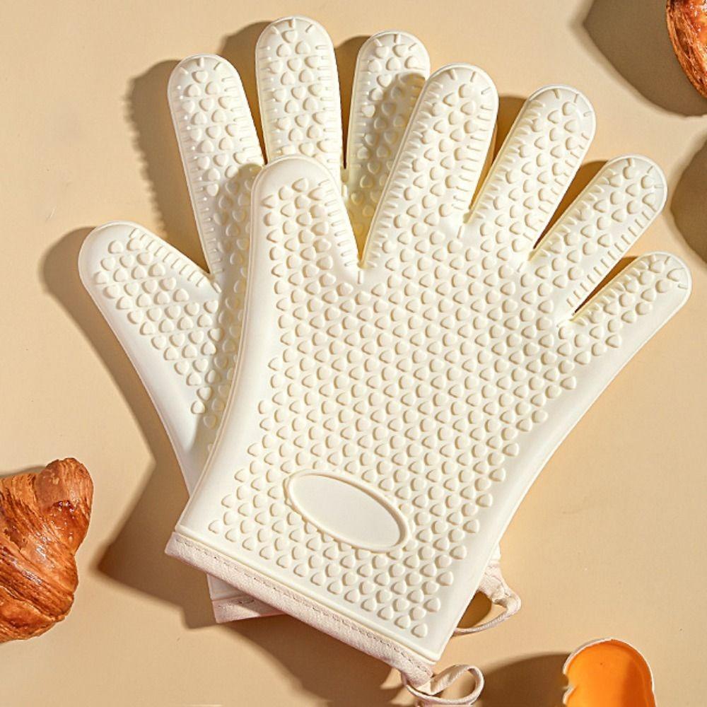 1 Pair Silicone Baking Gloves Heat Resistant Heat Insulation Mitts Durable BBQ Gloves  Hot Dish
