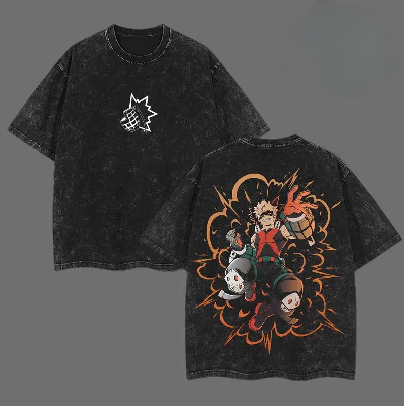 

Bakugou Katsuki Print Tshirt My Hero Academia Anime Clothing Men Women Cotton Tshirts Vintage Washed Tee Harajuku Male T Shirt S