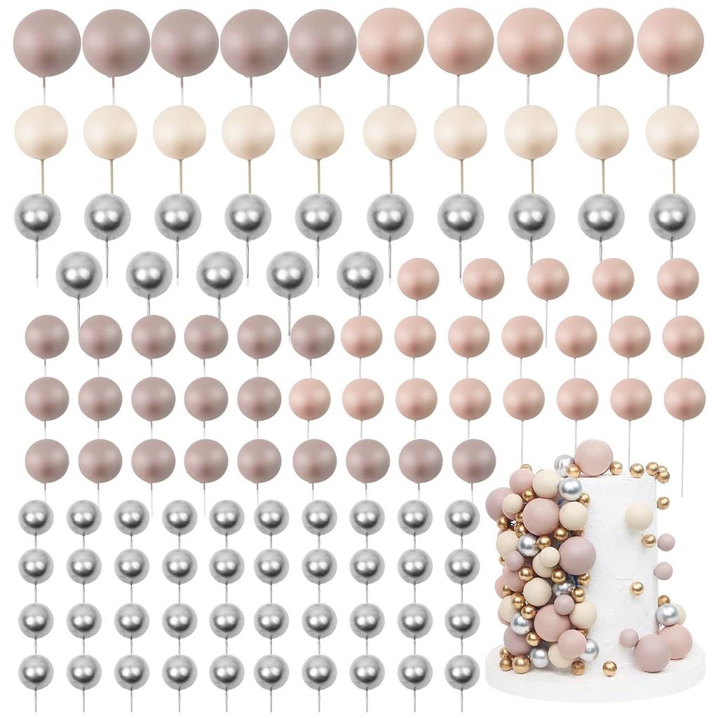 97PCS Ball Cake Toppers Cake Decorations Foam Ball Cupcake Picks DIY Cake Insert Toppers for Birthday Party Wedding Baby Shower