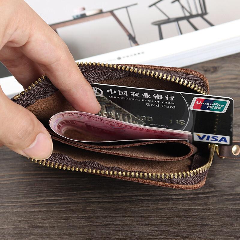 Handmade Crazy Horse Leather Wallet Retro Small Coin Money Bags Simple Wallets Zipper Pouch Card Holdes
