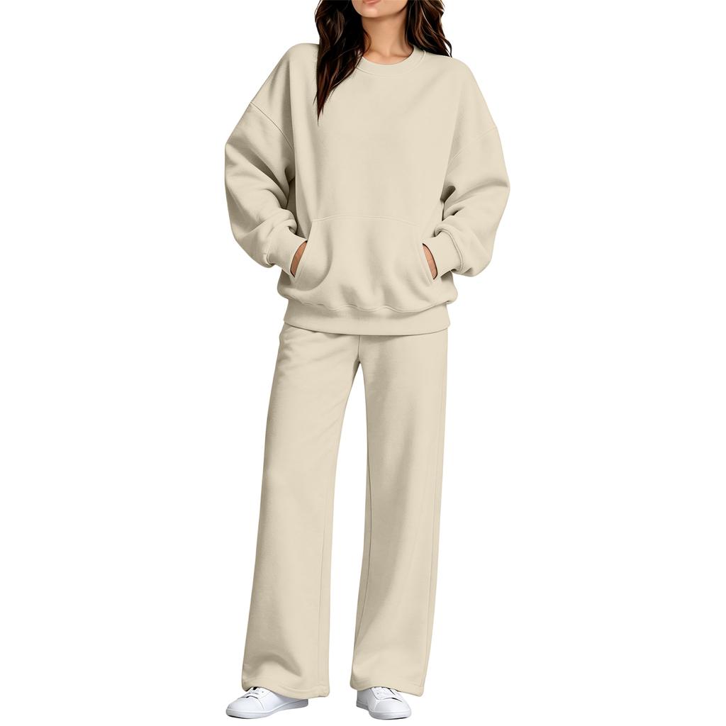 Women's Casual Neck Sweatshirt and Pants Set with Pockets for Fall Winter