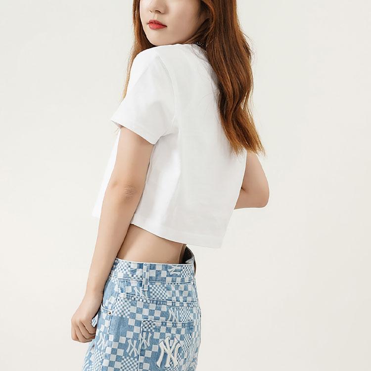 New MLB Set In Sleeve T Shirt Women's Ecru 3FTS11023-50WHS