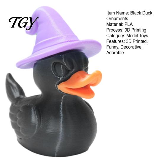 Cute Wizard Duck Decor Halloween Witch Black Figurine, 3D Printed Hat Desk Desktop Accessories for Office Decor, Spooky Tabletop Ornament