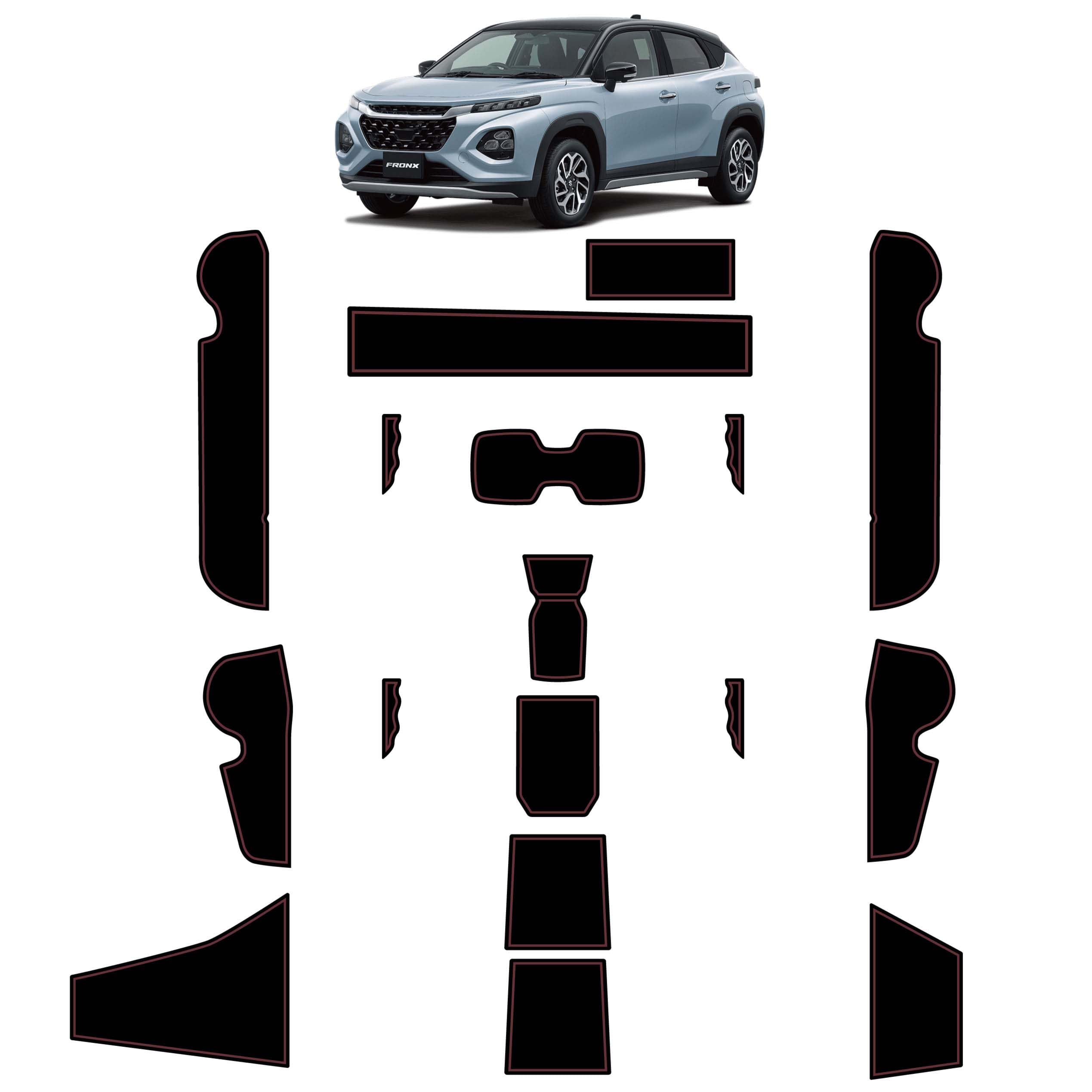 

FRONX Interior Rubber Door Pocket Floor Accessories for Suzuki Protects Interior from Scratches and Noise Mats, Mats, WDB3S/WEB3S, (Bordeaux)