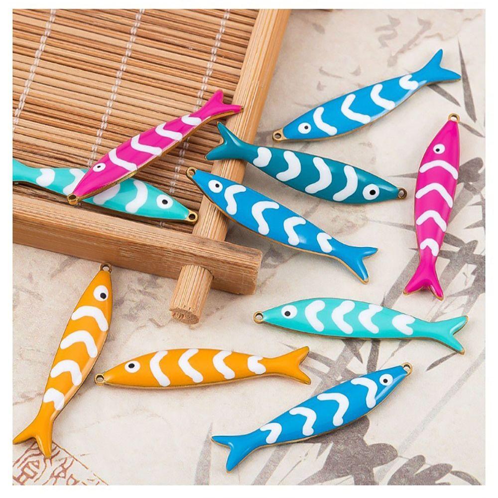 5pcs Double-sided Enamel Fish Charms Fish Design Stainless Steel Fish Charms Pendant DIY Jewelry Crafting