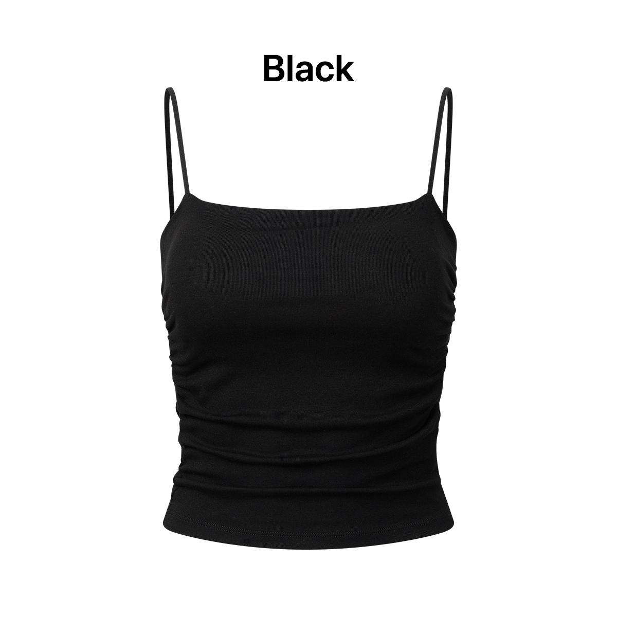 Women s Ruched Camisole Tank Top with Built-in Bra, Slim Fit Spaghetti Strap Cami S чёрный