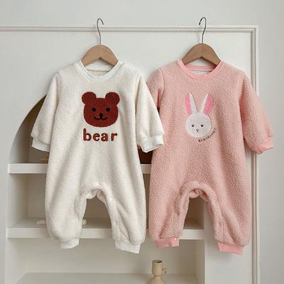 Baby meisjes en jongens cartoon beer samengevoegd kaki konijntje plus fluwelen super schattig warm lang klimpak winter.