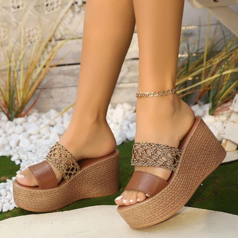 Women's Wedge Slippers Leopard Print Design Slippers Summer Peep Toe High Heels Slippers for Women Platform Sandals Roman Slides