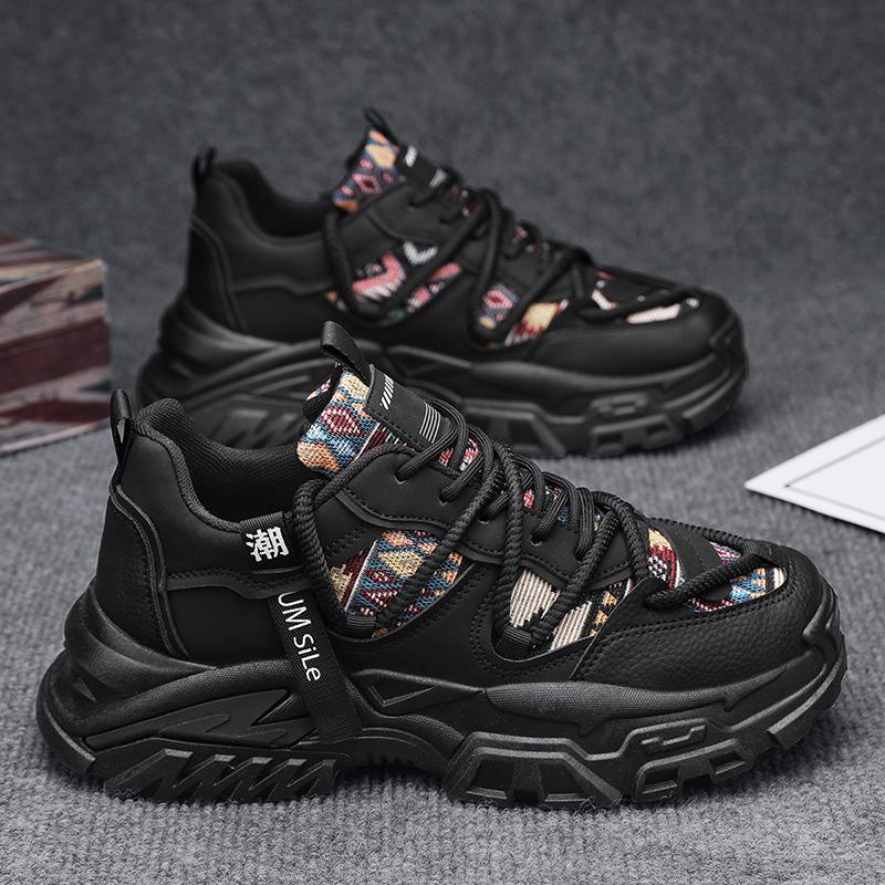 

Новые модные мужские кроссовки Four Seasons с толстой подошвой для студентов и мальчиков, трендовые кроссовки с мягкой подошвой, дышащие, повседневные кроссовки для бега 44 чёрный