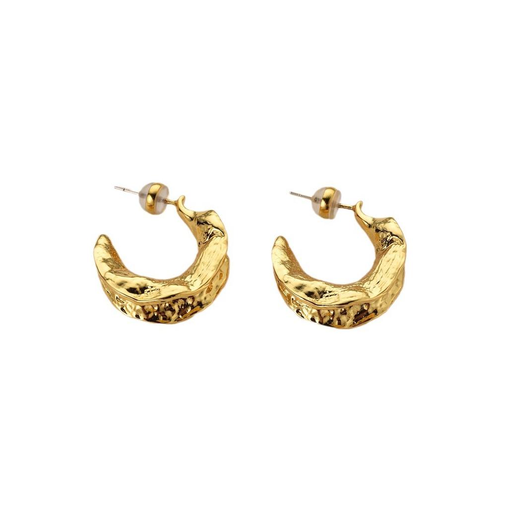 Francuskie Retro Unikalne Metalowe Plisowane Okrągłe Kolczyki Sztyfty z Igłą S925 Niszowe Spersonalizowana Faktura Kolczyki Bez Specyfikacji Kobiety