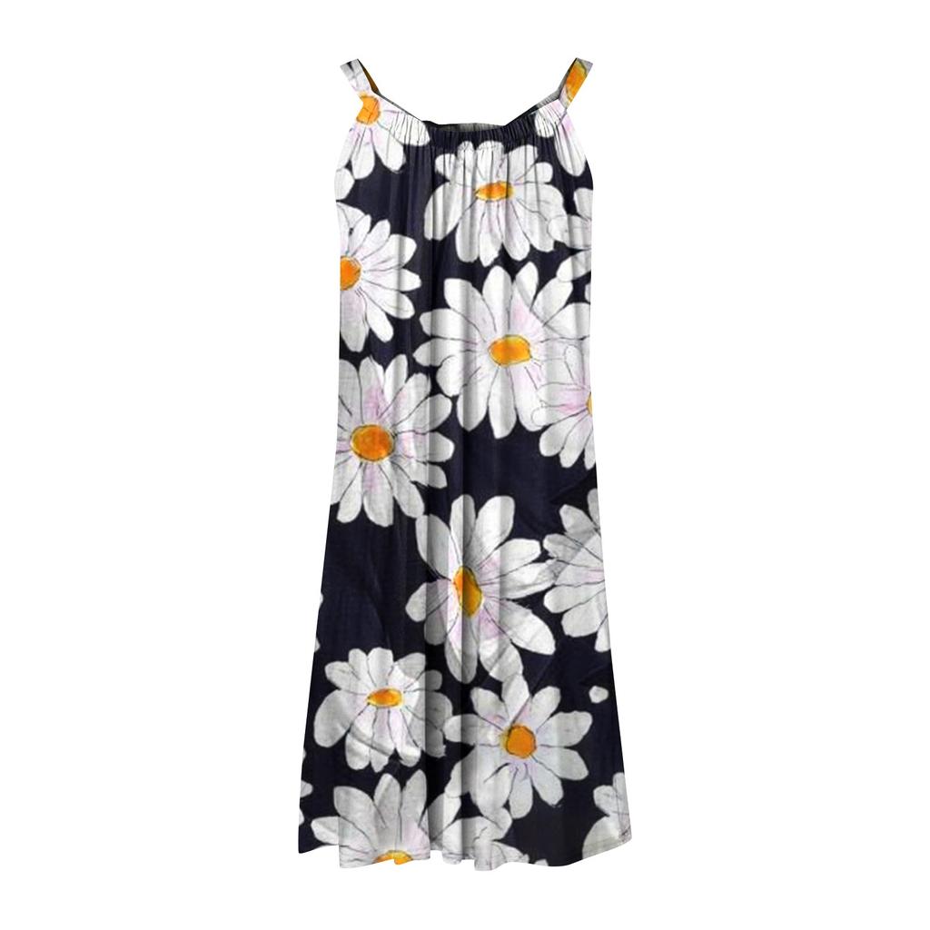 Lässiges Boho-Strandkleid für Damen mit Blumendruck, ärmellos, süß, fließendes Tank-Kleid