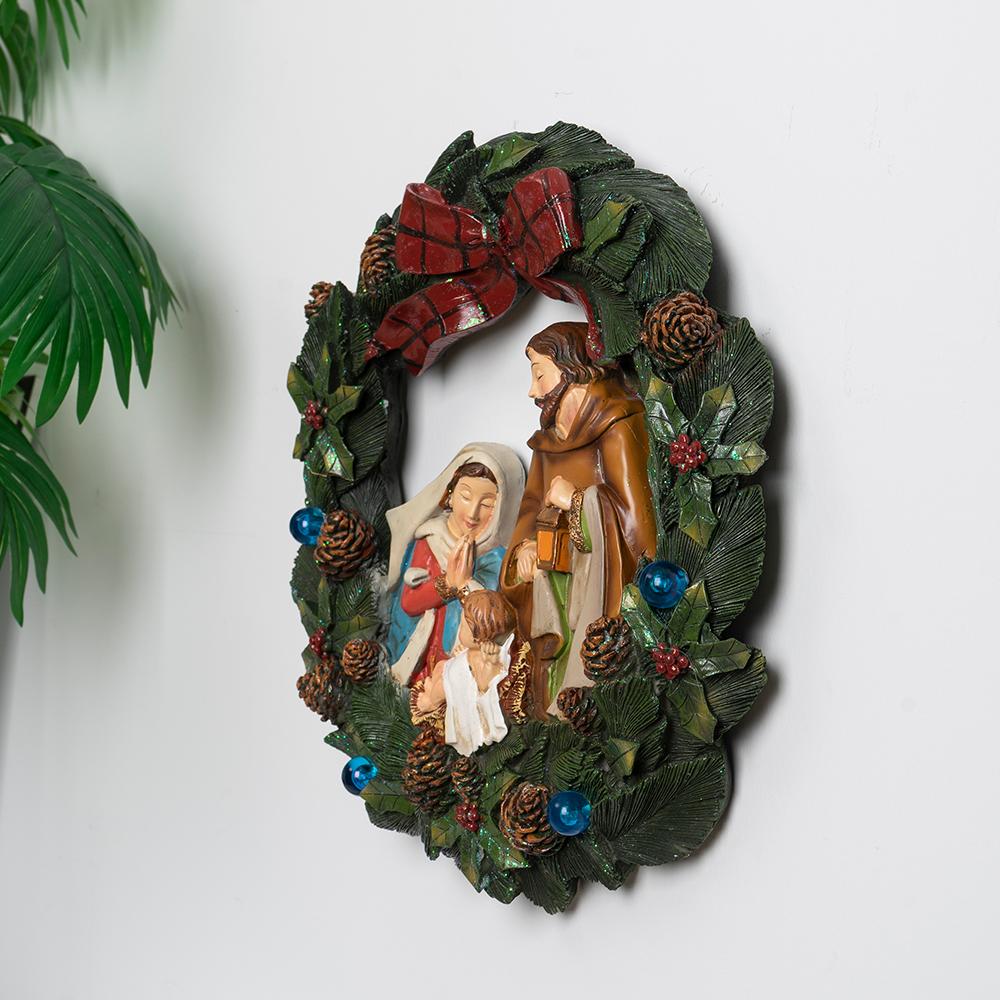 Christianity Christmas Wreath Wall-mounted Festival Decoration Pendant Can Emit Light Resin Arts And Crafts A Living Room Jesus