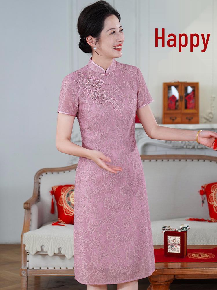 Elegant Pink Plus Size Chinese Style Short Sleeve Wedding Dress for Mothers & Mothers-in-Law - Autumn 2025 Collection