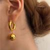 Vintage Metal Gold Color Smooth Ball Drop Earrings For Women Girl Minimalist Stainless Steel Hoop Earrings Zircon Gifts