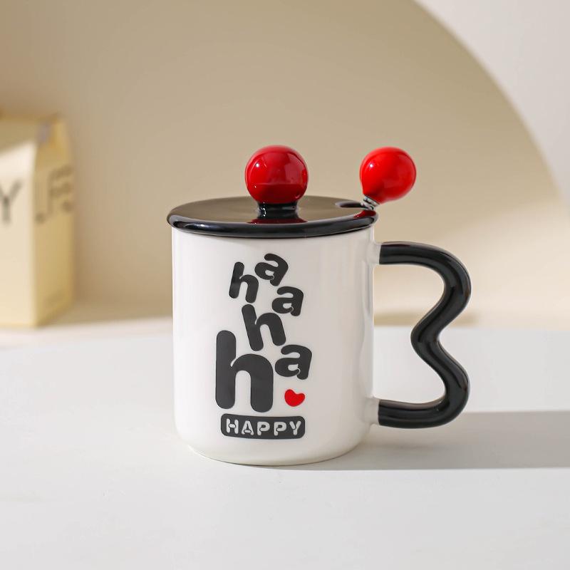 Mode Keramik Wasserbecher Kreative Haushaltstasse Paartasse Kaffeetasse mit Deckel Löffel Zum Verschenken an Freunde