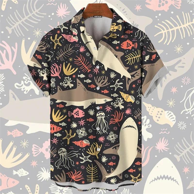2025 Men's Shirt Hawaiian Marine Animal Print Top 2025 New Summer Whale Pattern Short Sleeved Top Camisas Estampadas