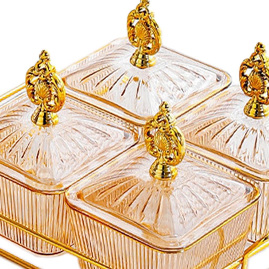 Condiment Tray Serving Platter with Lidded Bowls Divided Snack Dishes Rack Fruit Dessert Organizer