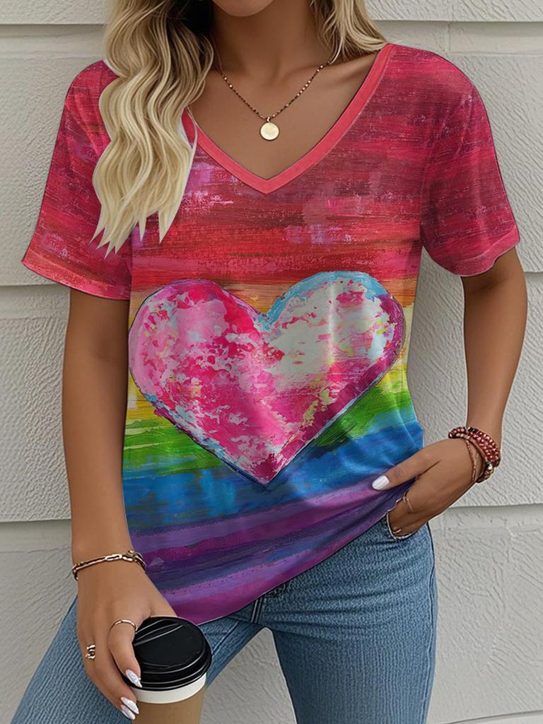 Letní gradientní 3D umělecký květinový potisk grafická halenka dámská s V-výstřihem módní retro oblečení volné oversized tričko