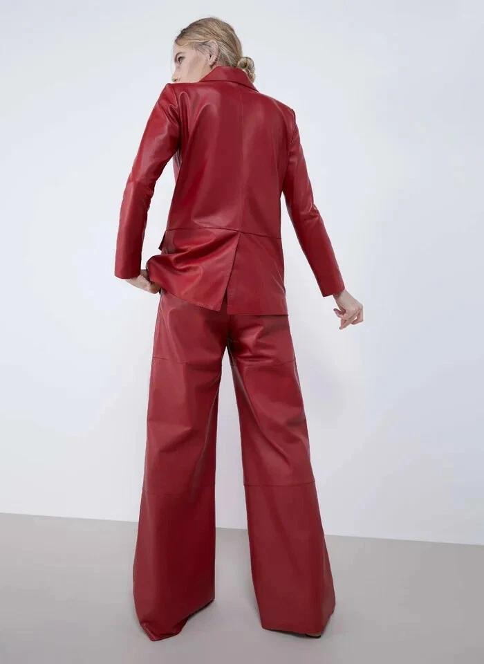 Soft Lambskin Leather Handmade Formal Red Women's Leather Blazer New Genuine
