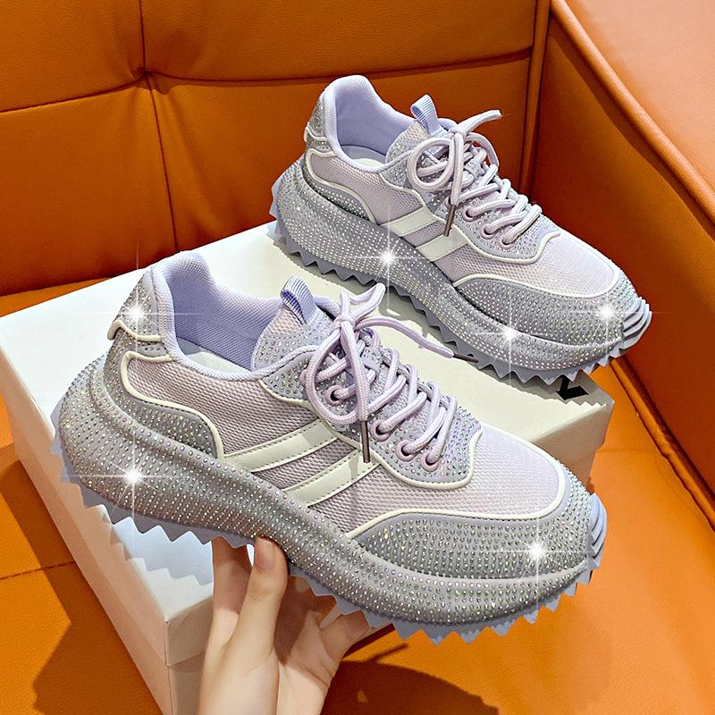 Fashion 2024Women Shoes Rhinestone Women Sneakser Diamond Breathable Luxury Designers Casual Thick Bottoms Dad Shoes Zapatos Mujer