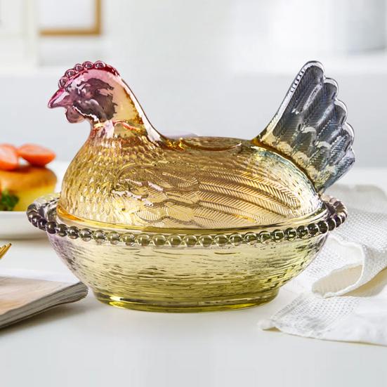 Glas Henne auf Nest Süßigkeitenschale mit Deckel Große Fußschale für Süßigkeiten Kekse Nüsse Desserts Vintage Rustikal Bonbonglas für Zuhause Küche Büro