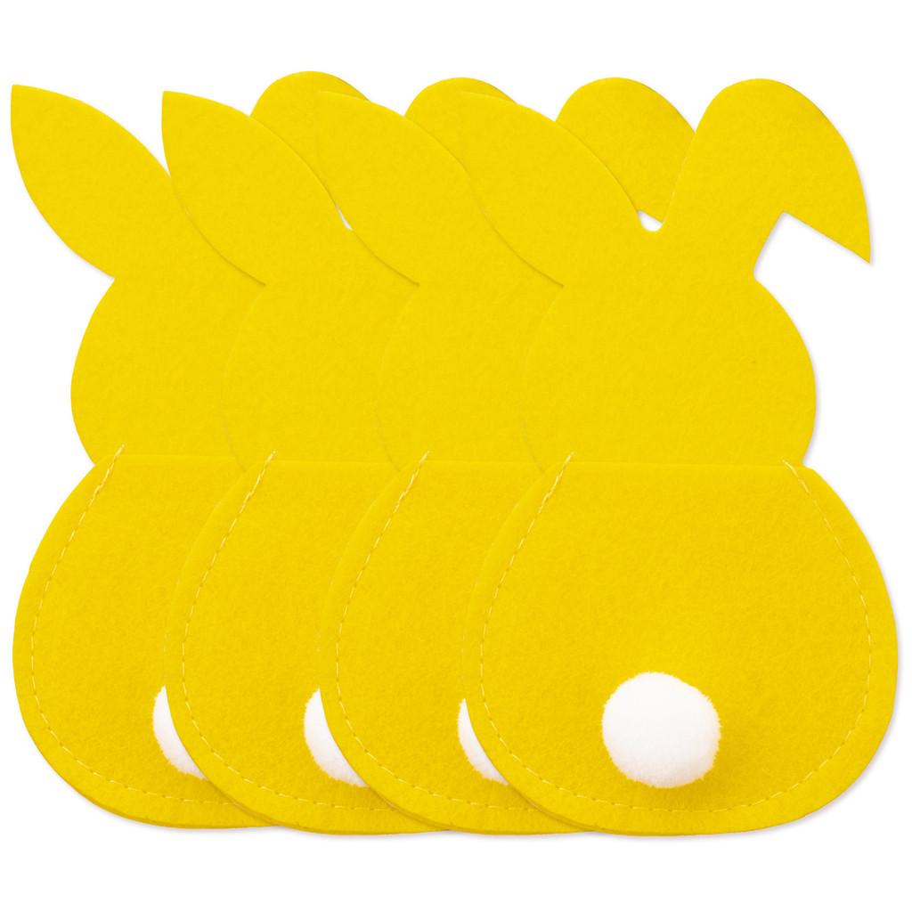 Восхитительные пасхальные чехлы для столовых приборов в виде кроликов разных цветов, идеально подходящие для создания праздничной атмосферы.