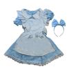 Halloween Baby Girls Kids Anime Alice Adventures Blue Fancy Party Dress Alice Dream Child Lolita Sissy Maid Cosplay Costume