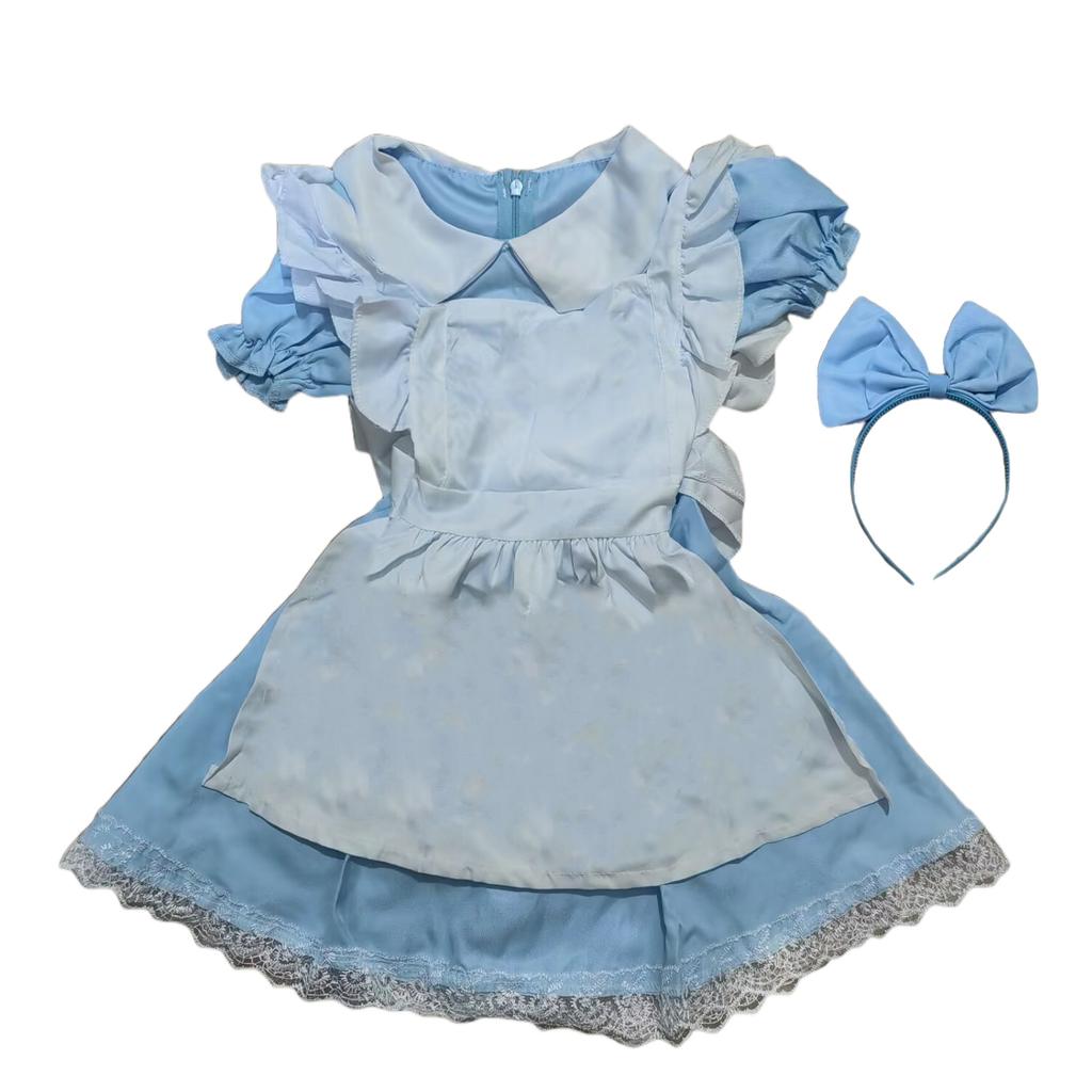 Halloween Baby Girls Kids Anime Alice Adventures Blue Fancy Party Dress Alice Dream Child Lolita Sissy Maid Cosplay Costume