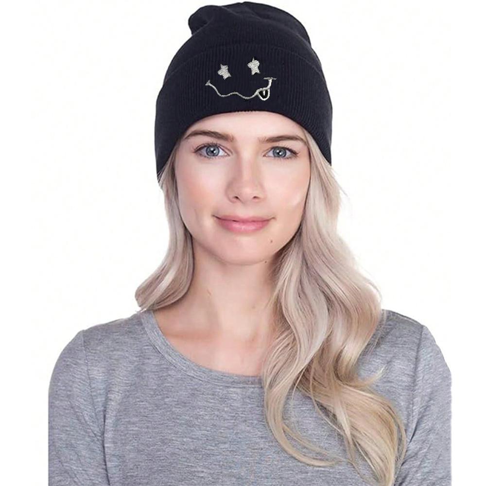 1pc Cute Expression Embroidered Knitted Hat Winter Warm And Versatile Couple Hats For Men And Women