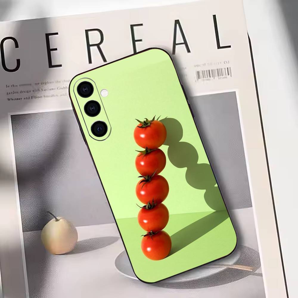 

Creative Fruit Vegetable Art Phone Case Black Silicone Soft For Samsung Galaxy A73,A72,A71,A70,A53,A52,A51 Samsung a40