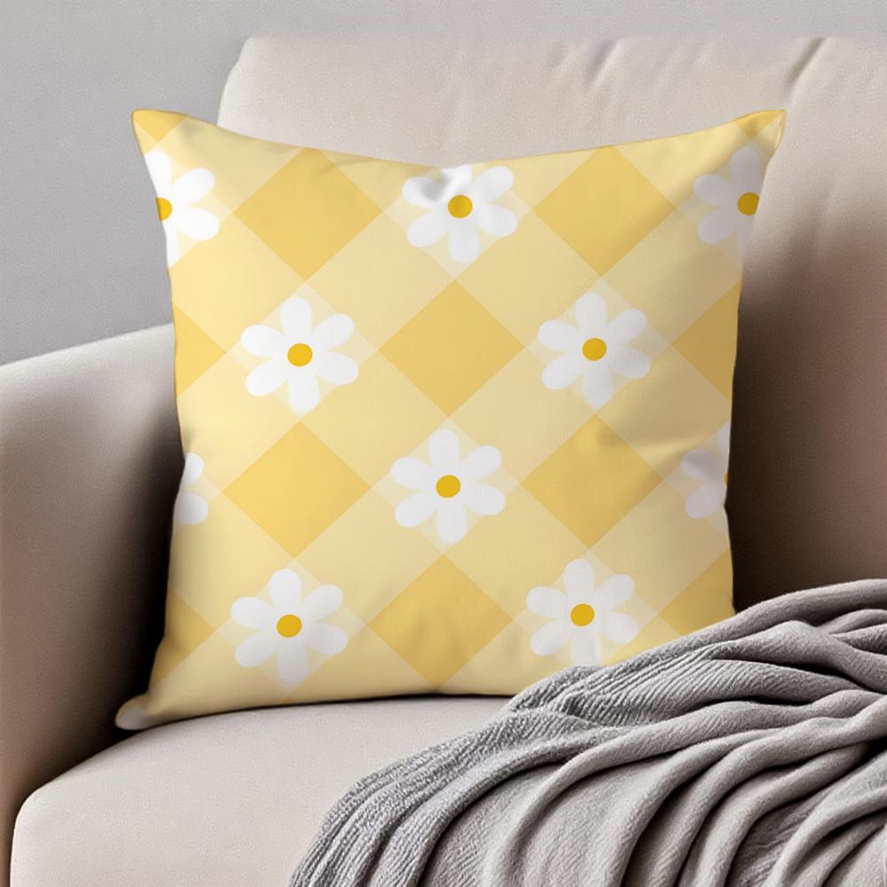 Fresh Small Daisy Floral Cushion Cover Pillowcase Antidustmite Invisible Zipper Short Plush Sofa Cushion
