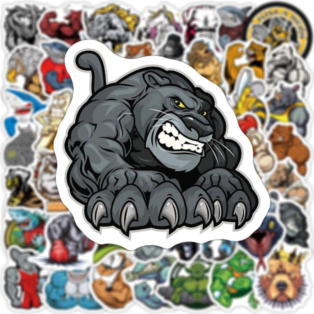 50pcs Muscle Animals Stickers for Notebooks Stationery Scrapbook Supplies Ferocious Bodybuilding Vintage Stickers Aesthetic