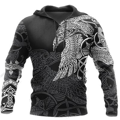 Erkek Viking Kapüşonlu Üst Vintage Günlük Viking Savaşçısı Odin 3D Baskılı Uzun Kollu Sweatshirt Kazak Kapüşonlu Sweatshirt Üst