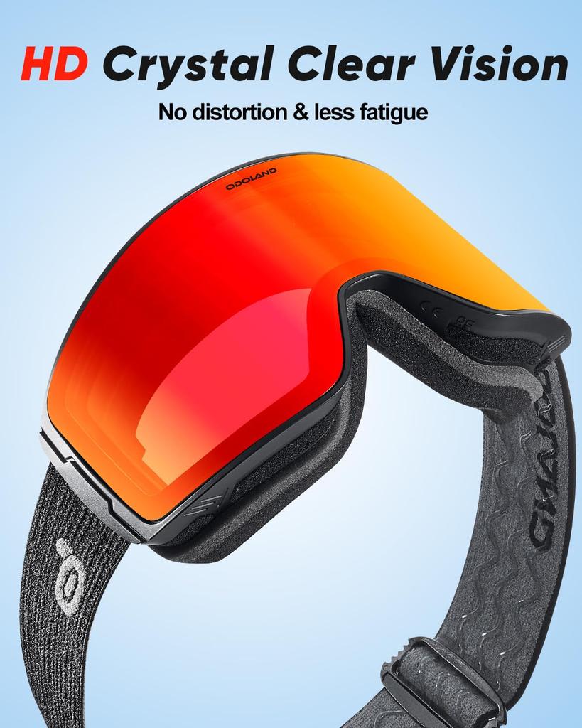 Odoland Photochromic Snow Goggles with Mirror OTG Glasses UV400 Automatic Impact Adult Size Color-Changing Lenses, Anti-Fog, Compatible, Protection,