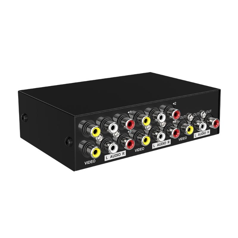 Portable 4 in 1 Out Video Switcher for Video L/R Stereo Audios Devices Compatible for Game Consoles Video Receivers