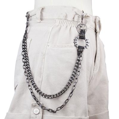 Trouser Chain Double Layer Metal Alloy Pants Chain with Spiked Ring Snap-On Lobster Clasp Punk Hip-Hop Style Pants Accessory