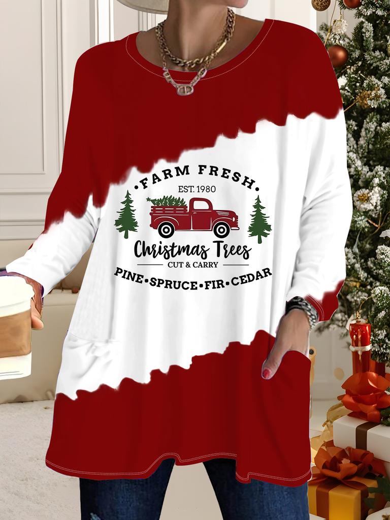 Nuovi Top da Donna Taglie Forti Autunno Inverno 2025, T-shirt Fashion a Manica Lunga Girocollo con Stampa 3D Natalizia
