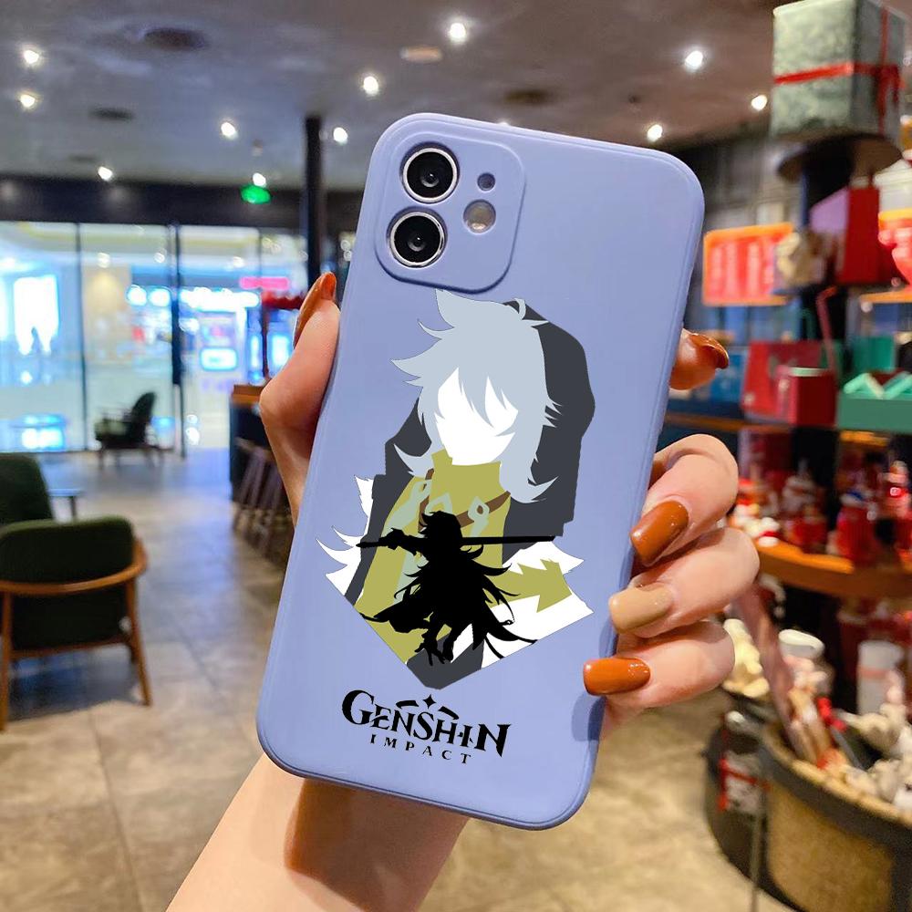 Luxusní čtvercový tekutý silikonový obal na telefon Genshin Impact Anime pro iPhone 14 11 12 13 Pro Max Mini X XS XR 7 8 Plus SE2 DIY kryt