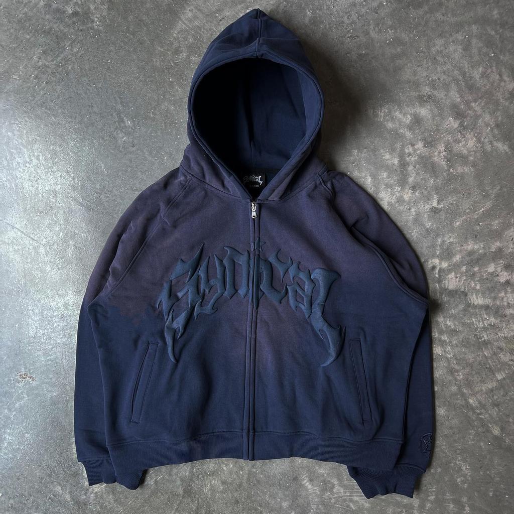 New American Retro Women Zipper Sweatshirt Gothic Letter Star Print Hoodie Trendy Men Casual Jacket