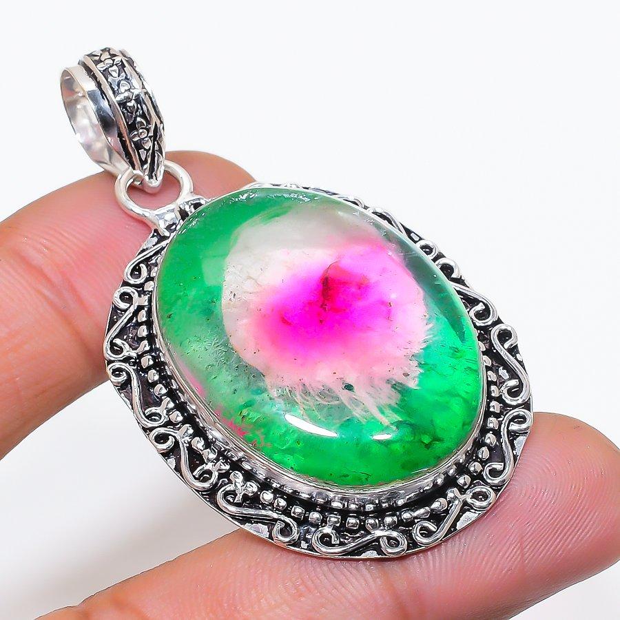 Natural Watermelon Tourmaline Gemstone 925 Sterling Silver Pendant 2.36  AP-14188