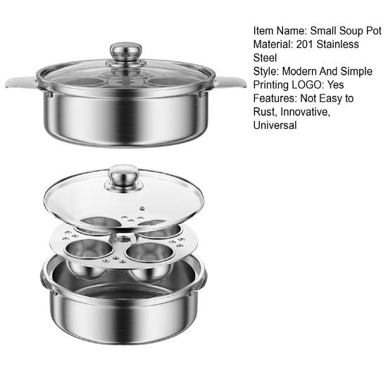Stainless Steel Steamer Pot 4-Person Capacity Stew Pot for Porridge Soup Induction Cooktop Compatible Heat-Resistant Hard Boiled Egg Cooker