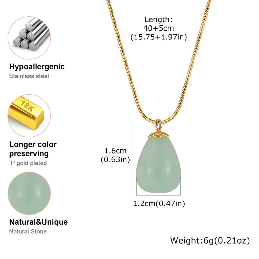 Pink Crystal Water Drop Pendant Necklace for Women, Stainless Steel Natural Green Stone Necklace, Vintage Fashion Jewelry Gift