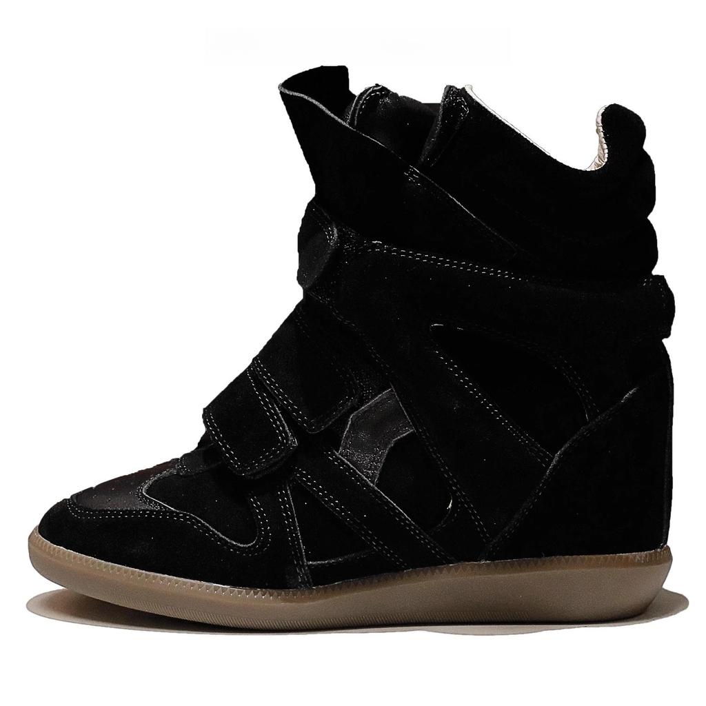 Neue Damen Keilabsatz High Top Sneaker Wildleder Klettverschlussriemen Lässig Mode Klobige Sohle Bequeme Stiefeletten 35-42