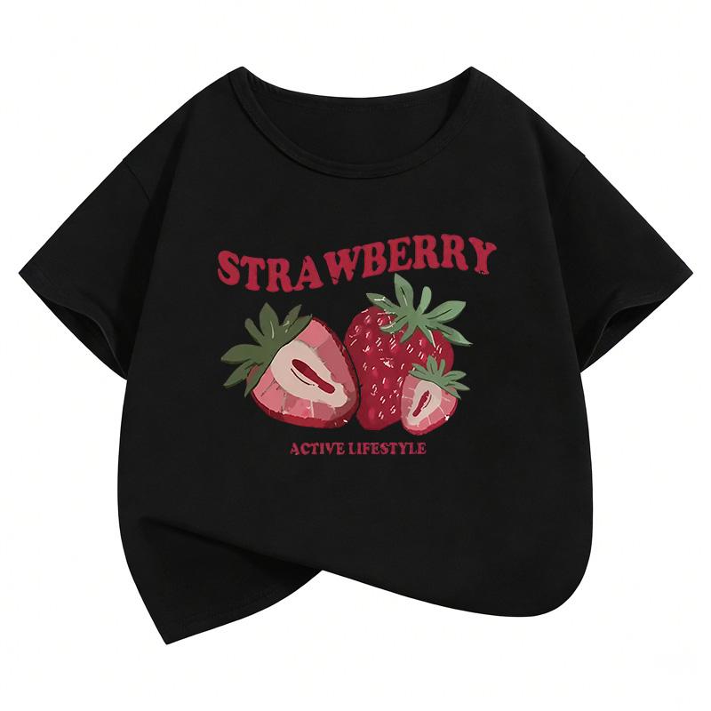 Y2k Strawberry Funny T Shirts 90s Short Sleeve Kids Childrens Tshirt Boys Girls Summer Spring Casual Top Tee Shirt