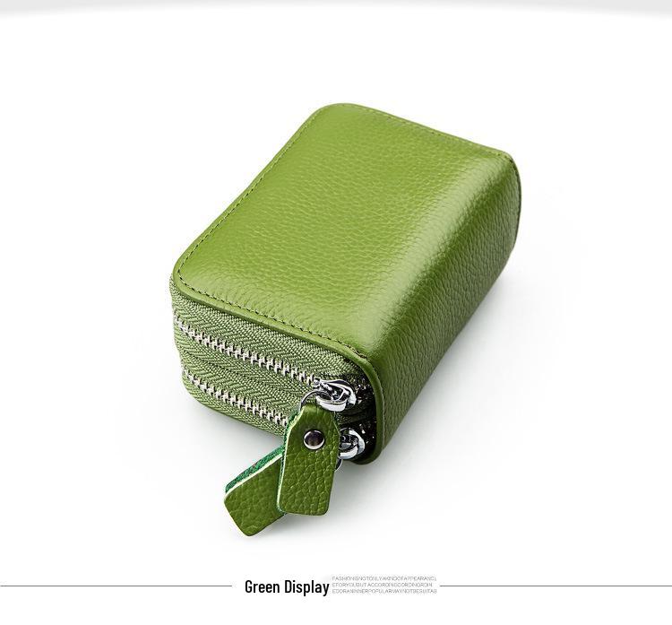 Anti-Magnetic RFID Cowhide Accordion Card & Coin Holder - Korean Style