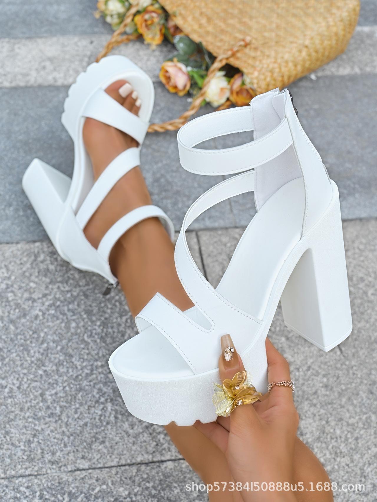 

Baotou sandals women wear high-heeled sandals women s summer new models are not tired, pointed feet French large size wide feet high heels 42 білий