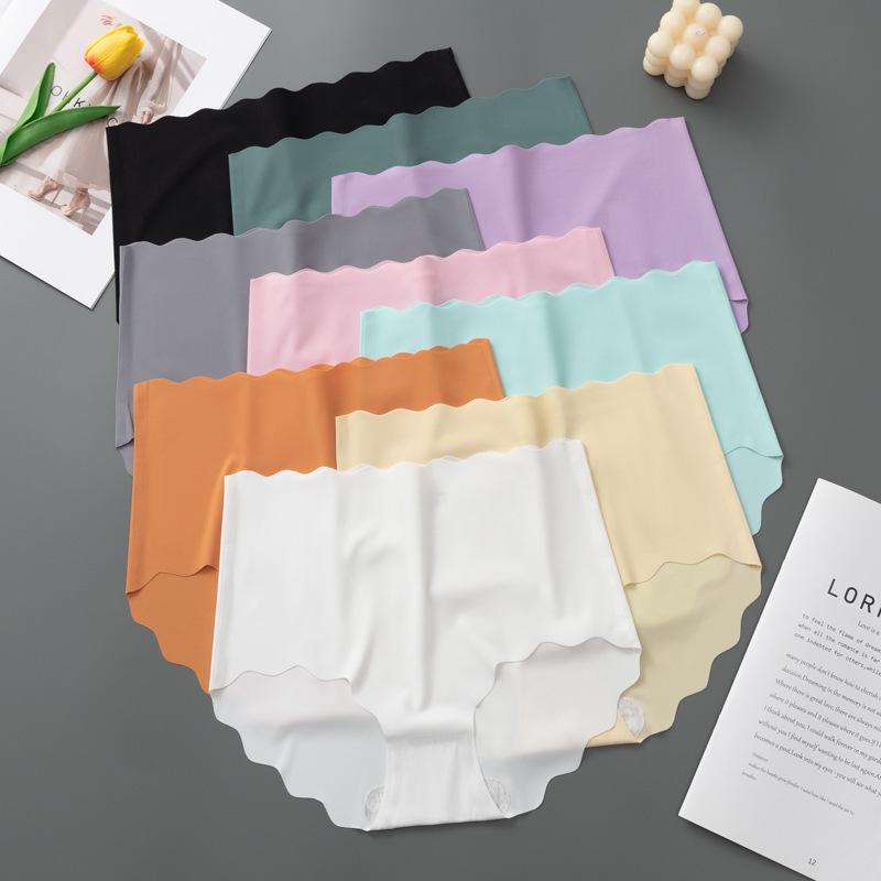 One-Piece Seamless Ice Silk High-Waist Hip-Lifting Women's Underwear with Wavy Edge and Breathable Pure Cotton Crotch.