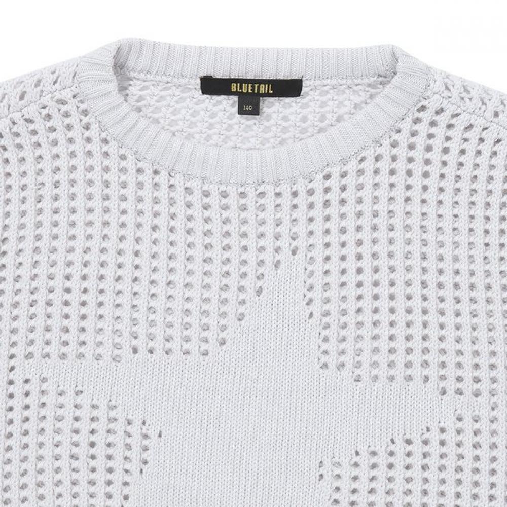 Bluetail Light Gray Star Jacquard Mesh Crop Knit Aaa4sw02lg